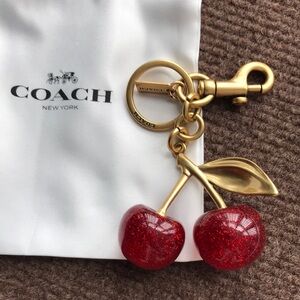 Coach Gold-Tone Red Glitter Cherry Key Charm